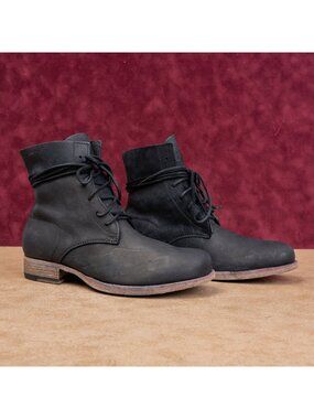 Peter Nappi Women Black All Matte Leather Lace-up Fashion Combat Boots 6US EUR36